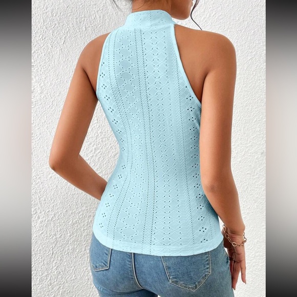 Boho baby blue crisscross front halter top - Picture 3 of 15